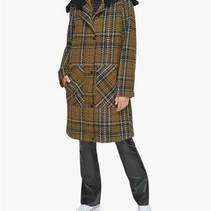Andrew Marc Checkered Pea Coat in Brown and Black